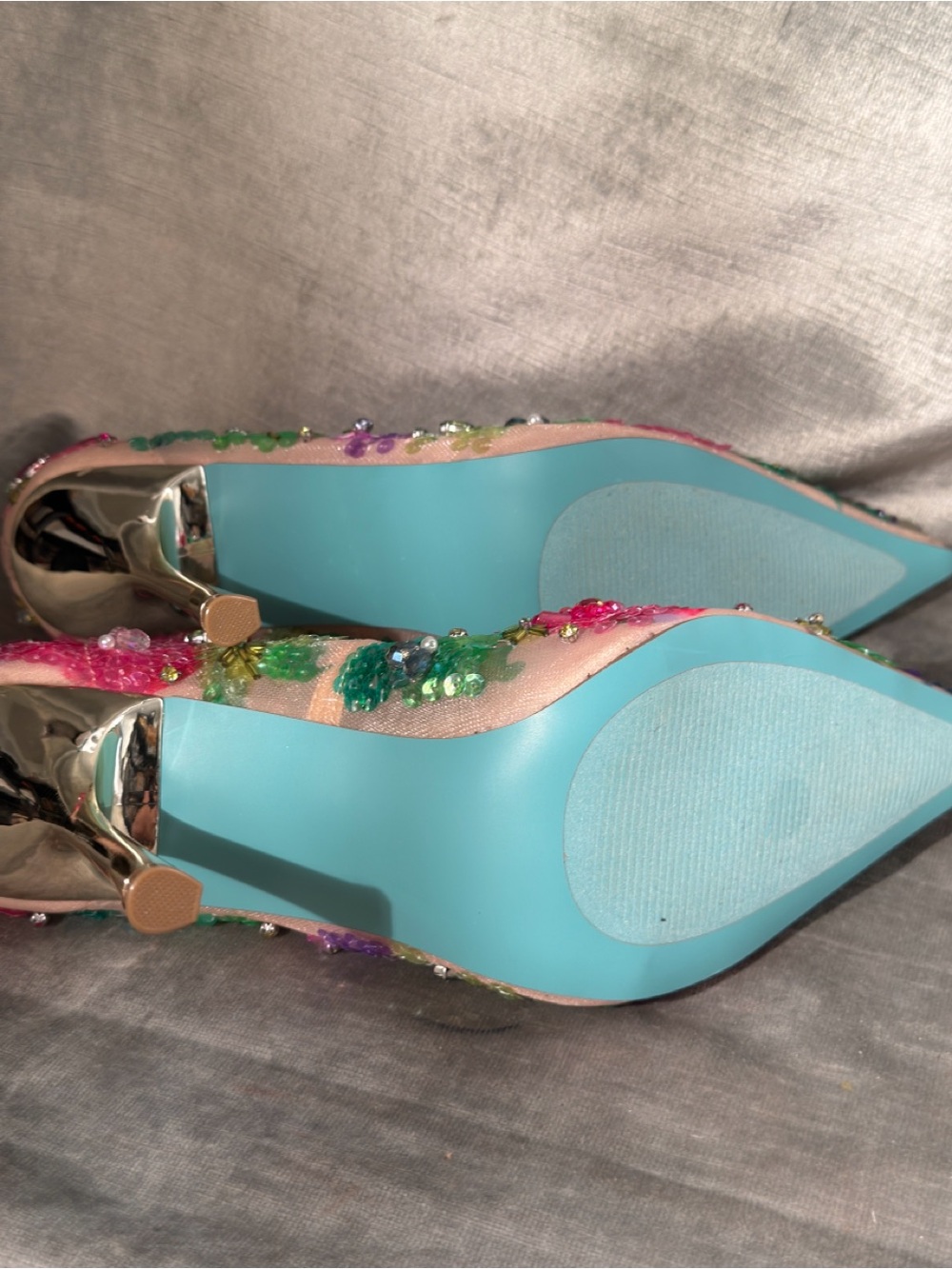 Betsey Johnson Netta Heeled Pump in Nude Multicolor Women's Shoe w/sequins. 10 - Picture 5 of 8